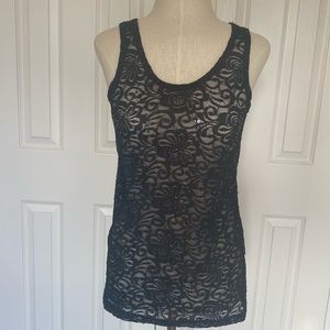 BKE Black Lace Sequin Detail Tank